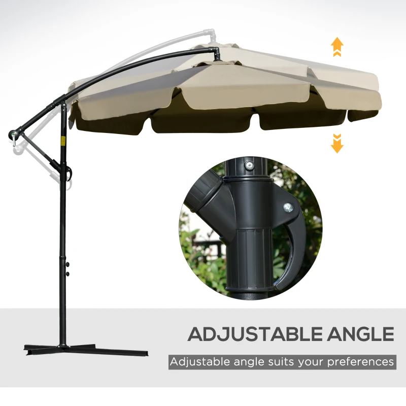 Outsunny 9' Offset Hanging Patio Umbrella, Cantilever Umbrella with Easy Tilt Adjustment, Cross Base and 8 Ribs for Backyard, Poolside, Lawn and Garden, Brown