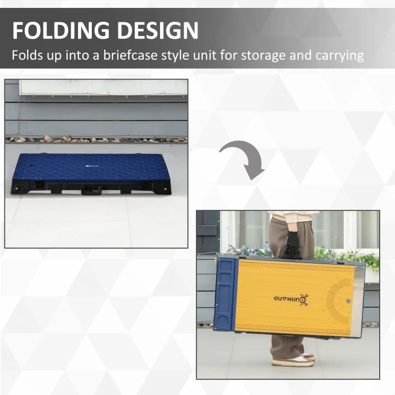 DURHAND 4 in 1 Portable Workbench, Folding Work Table, Scaffold, Dolly and Creeper with Adjustable Height and Reversible Top