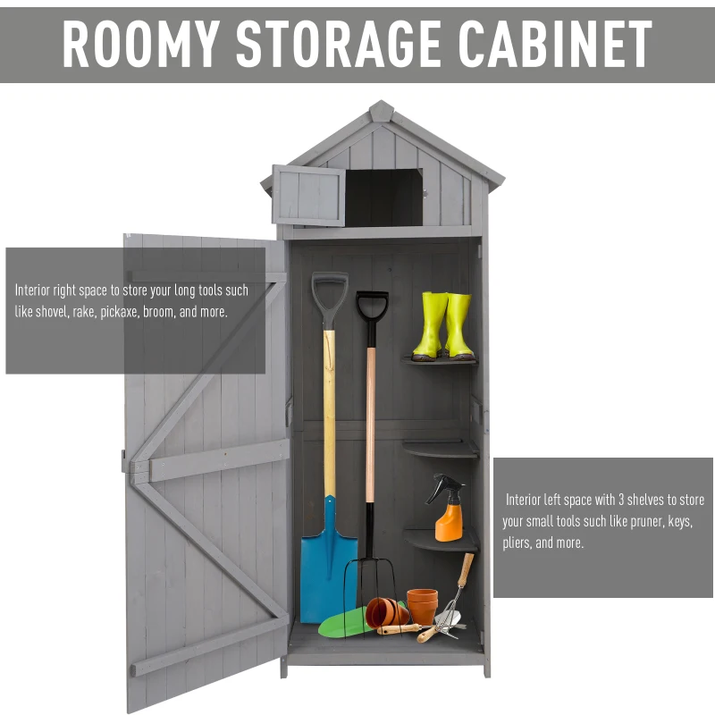 Outsunny 30" x 21" x 71" Garden Storage Shed, Outdoor Storage Shed with 3 Tier Shelves, Workshop Yard Tool Utility Storage House Water-resistant All-weather Cover Spire Roof, Grey