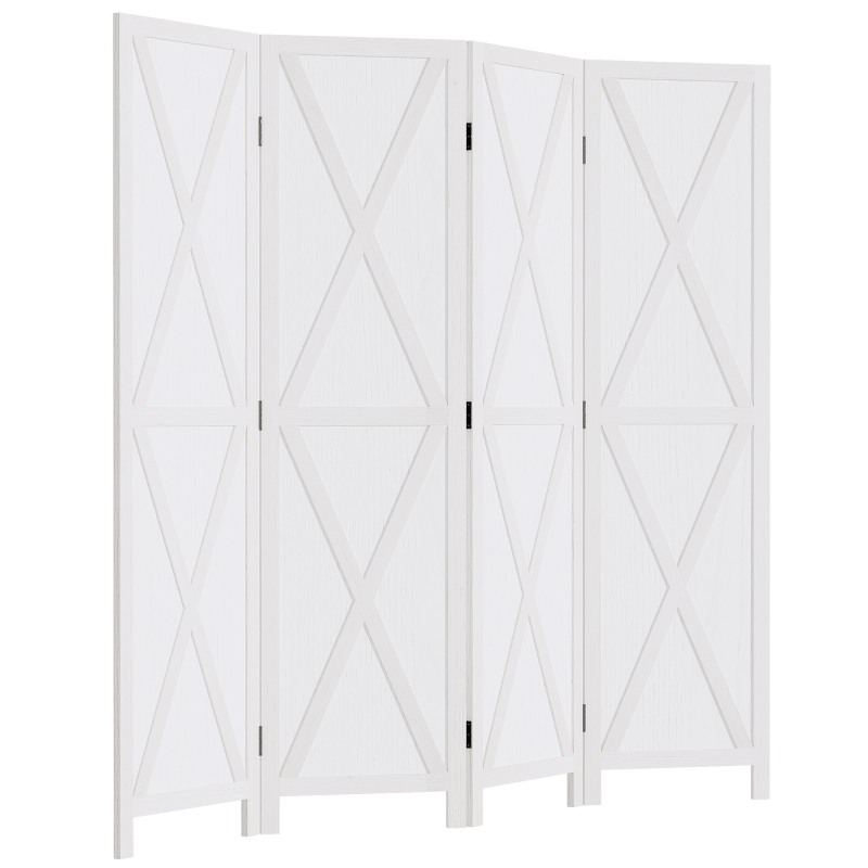 HOMCOM 4 Panel Folding Room Divider, 5.5ft Tall Freestanding Paulownia Wood Wall Divider Panels for Indoor Bedroom Office, White