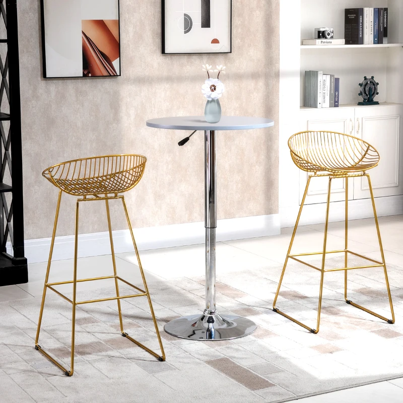 HOMCOM Modern Bar Stools Set of 2, Bar Height Barstools, 29.5" Seat Height Bar Chairs for Kitchen, Pub with Backrest and Footrest, Steel Frame, Gold
