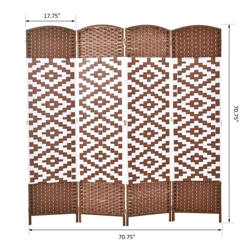 HOMCOM 6ft 4 Panel Diamond Weave Folding Room Divider with Freestanding Folding Screen & Stylish Wicker Material