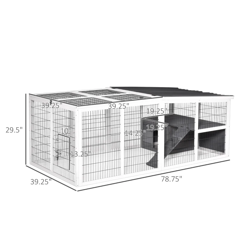 Pawhut Rabbit Hutch Duck Cage with Large Run Wooden Small Animal Cage Bunny House Tortoise Enclosure Indoor/Outdoor with Hinge roof and Water-Repellent Paint, Grey