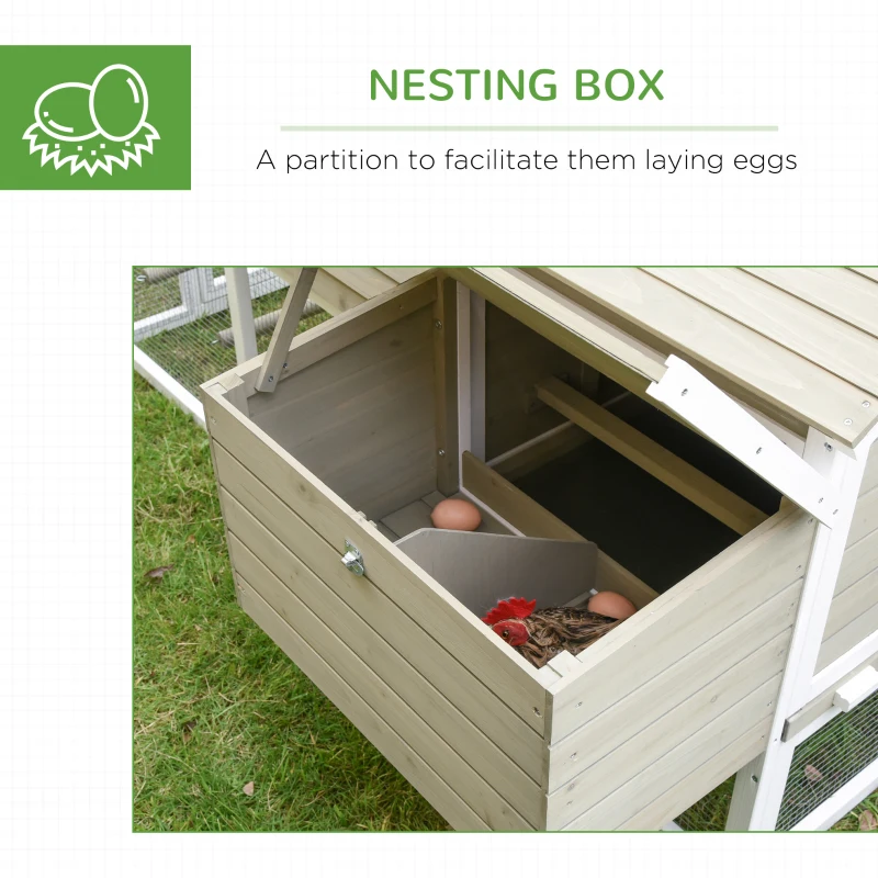 PawHut 66Inches Wooden Chicken Coop Outdoor Hen House Poultry Cage with Removable Tray Nesting Box, Grey