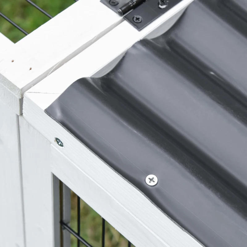 Pawhut Rabbit Hutch Duck Cage with Large Run Wooden Small Animal Cage Bunny House Tortoise Enclosure Indoor/Outdoor with Hinge roof and Water-Repellent Paint, Grey