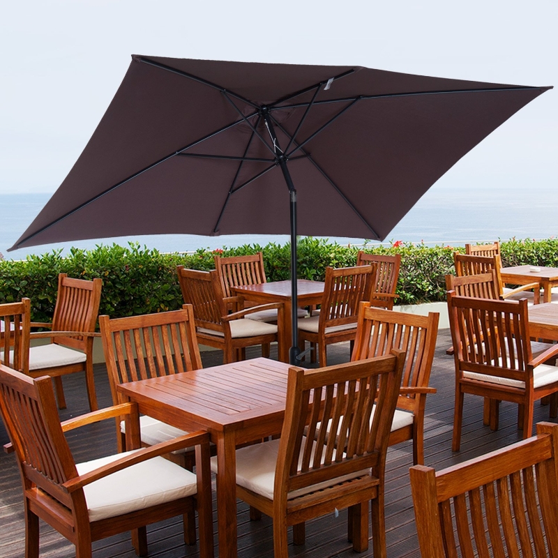 Outsunny 6.5x10ft Rectangle Aluminum Tilt Patio Umbrella Garden Market Parasol Outdoor Sunshade Canopy with Crank, Coffee