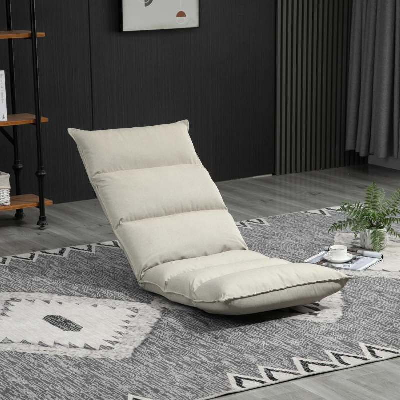 HOMCOM Foldable Floor Chair Gaming Sofa Couch Recliner with 5 Adjustable Positions, Padded Cushion, and Steel Frame for Meditation, Sleep, Reading, Watching, Cream White