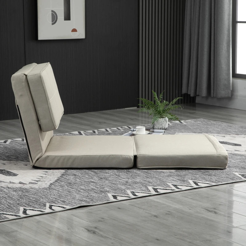 HOMCOM Convertible Flip Chair, Folding Upholstered Floor Sofa, Adjustable Guest Chaise Lounge, Dorm Bed with Metal Frame for Living Room and Bedroom, Gream White