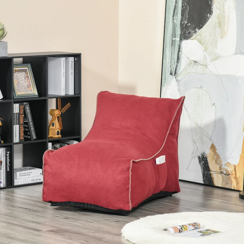 HOMCOM Bean Bag Chair, Stuffed Large Lounger for Indoors, Includes Washable Cover, Side Pockets and Backrest, for Kids and Adults, Wine Red