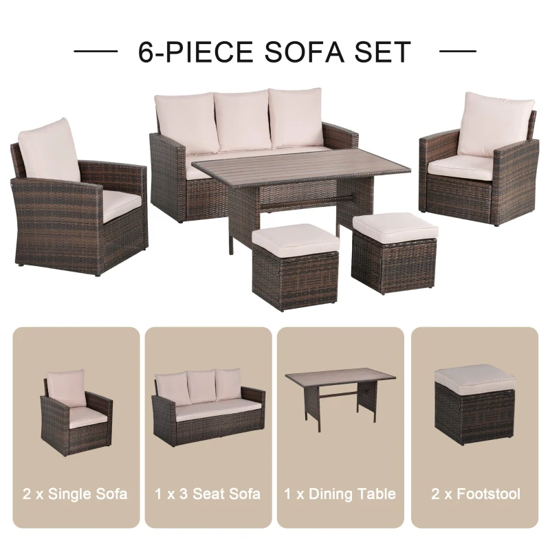 Outsunny 6-Piece Outdoor Dining Set - Includes Chairs, Ottomans, Sofa, & Table, Cushioned Seating, Perfect for Patio, Garden, Beige