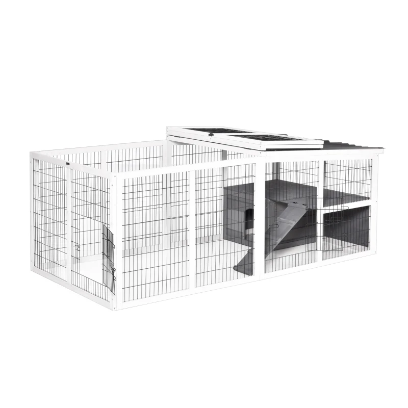 Pawhut Rabbit Hutch Duck Cage with Large Run Wooden Small Animal Cage Bunny House Tortoise Enclosure Indoor/Outdoor with Hinge roof and Water-Repellent Paint, Grey
