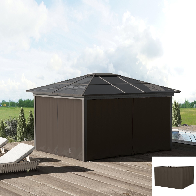 Outsunny 10' x 10' Universal Gazebo Sidewall Set with 4 Panels, Hooks/C-Rings Included for Pergolas & Cabanas, Brown