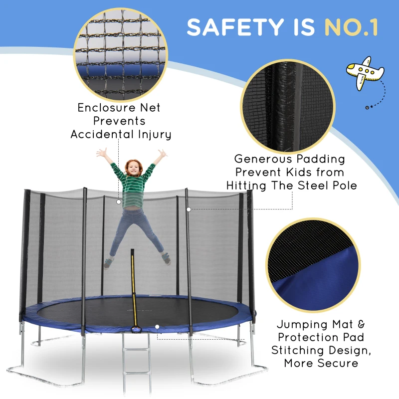 Soozier 12ft Trampoline with Safety Enclosure Net and Non-Slip Ladder for Teens and Adults Indoor and Outdoor Use, Blue