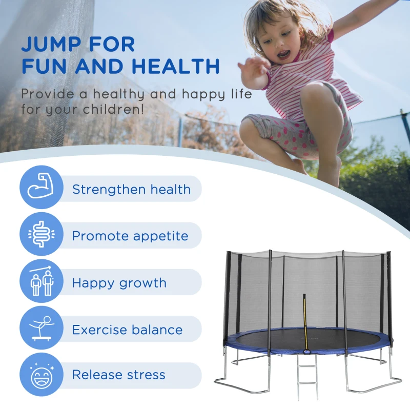 Soozier 12ft Trampoline with Safety Enclosure Net and Non-Slip Ladder for Teens and Adults Indoor and Outdoor Use, Blue