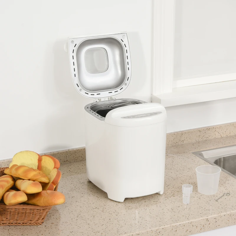 HOMCOM 2Lb Bread Maker, Non-Stick Bread Machine with Gluten Free Setting, 11 Menu, 2 Loaf Sizes, 3 Crust Colors, 13h Delay Timer, 1h Warming Function, 500W