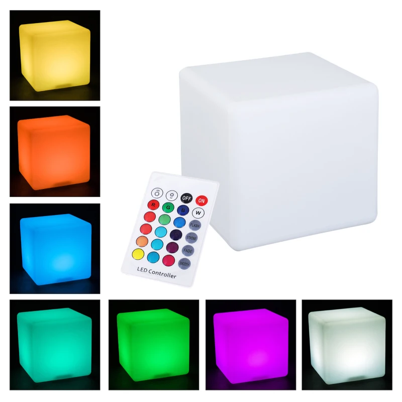 HOMCOM 12" RGB Led Cube Light Waterproof Rechargeable Adjustable Color Changing Tesseract Mood Lamp With Remote Control