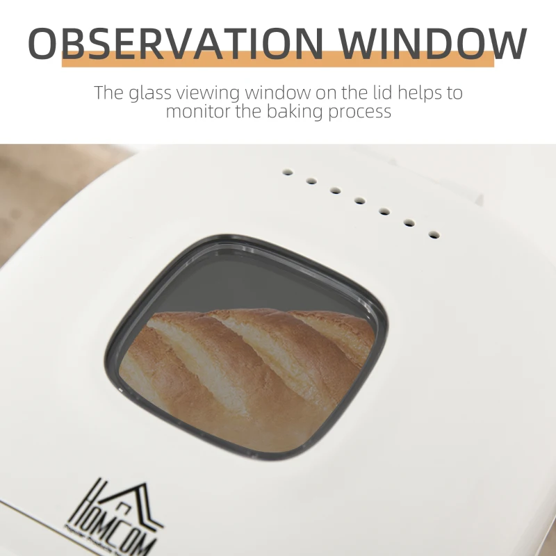 HOMCOM 2Lb Bread Maker, Non-Stick Bread Machine with Gluten Free Setting, 11 Menu, 2 Loaf Sizes, 3 Crust Colors, 13h Delay Timer, 1h Warming Function, 500W