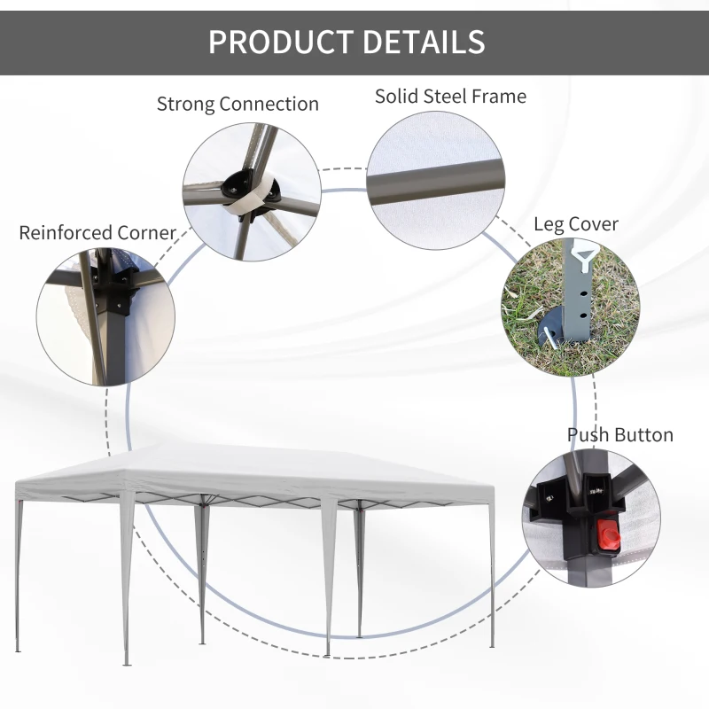 Outsunny 10' x 19' Outdoor Pop Up Party Tent Garden Easy Set Up Gazebo Canopy Market Event Sunshade White