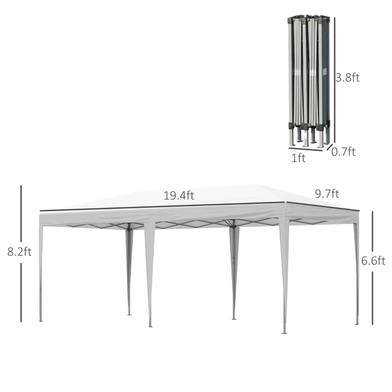 Outsunny 10' x 19' Outdoor Pop Up Party Tent Garden Easy Set Up Gazebo Canopy Market Event Sunshade White