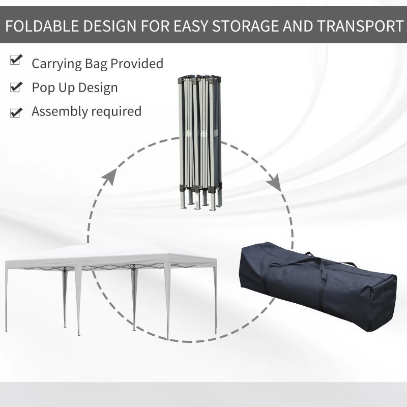 Outsunny 10' x 19' Outdoor Pop Up Party Tent Garden Easy Set Up Gazebo Canopy Market Event Sunshade White