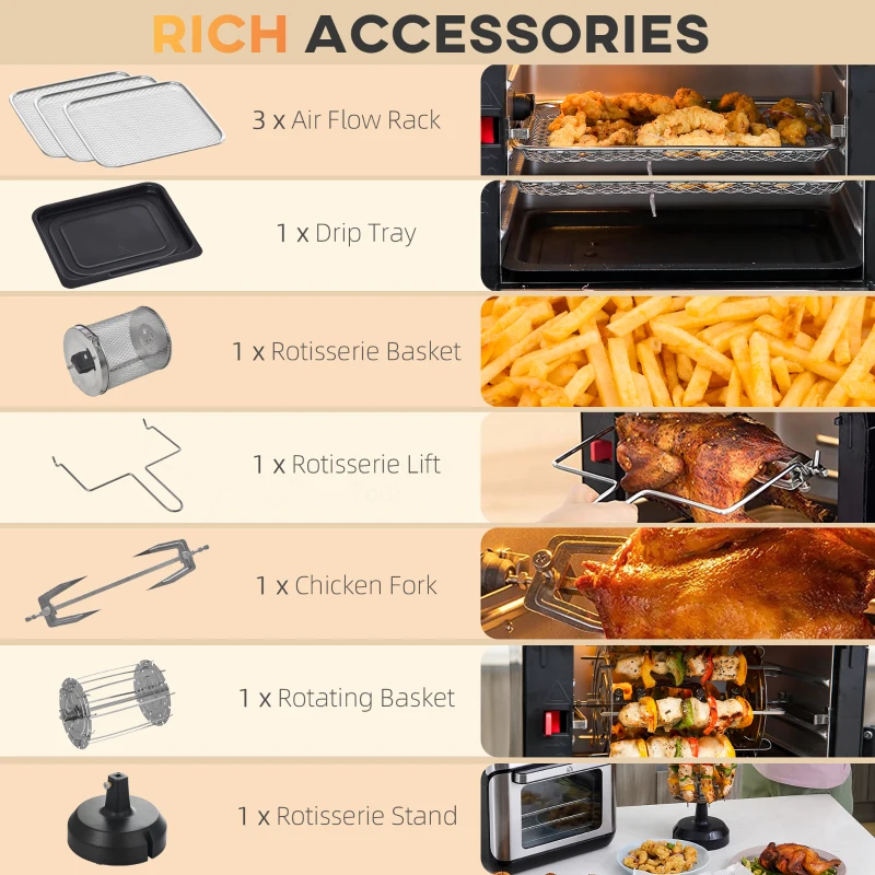 HOMCOM 10.5 Quart Air Fryer Oven with 8 Preset Cooking Menus, 1500W Air Fryer Toaster Oven, Countertop Convection Oven with 9 Accessories, Non-Stick Coating, Digital LED Screen