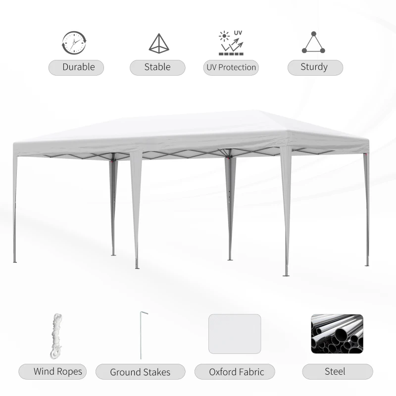 Outsunny 10' x 19' Outdoor Pop Up Party Tent Garden Easy Set Up Gazebo Canopy Market Event Sunshade White