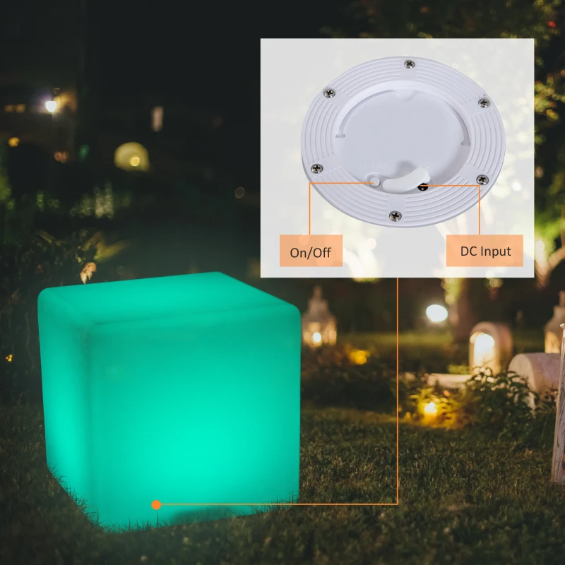 HOMCOM 12" RGB Led Cube Light Waterproof Rechargeable Adjustable Color Changing Tesseract Mood Lamp With Remote Control