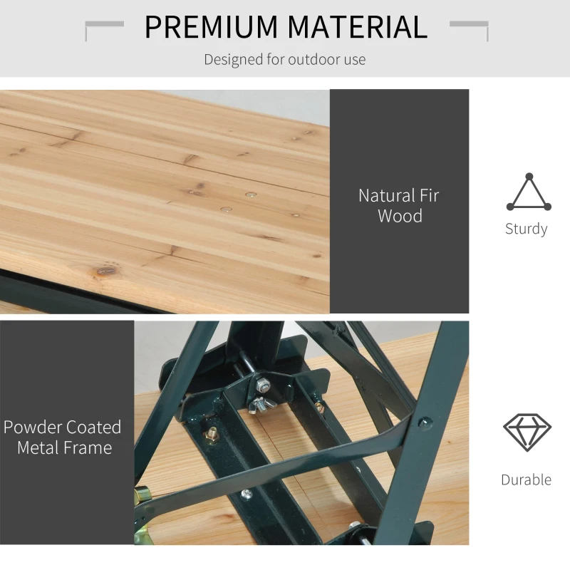 Outsunny 3-Piece Folding Picnic Table Set, 86" Large Beer Table with Benches, Portable for Camping Garden Poolside BBQ Dining Party (7')