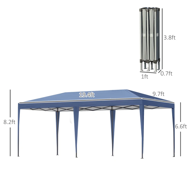 Outsunny 10' x 19' Outdoor Pop Up Party Tent Garden Easy Set Up Gazebo Canopy Market Event Sunshade Blue