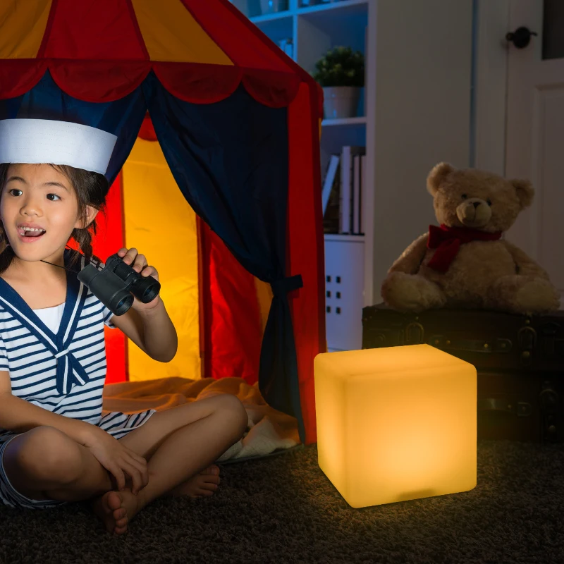 HOMCOM 12" RGB Led Cube Light Waterproof Rechargeable Adjustable Color Changing Tesseract Mood Lamp With Remote Control