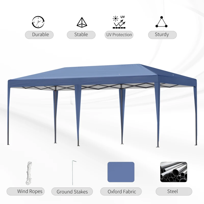 Outsunny 10' x 19' Outdoor Pop Up Party Tent Garden Easy Set Up Gazebo Canopy Market Event Sunshade Blue