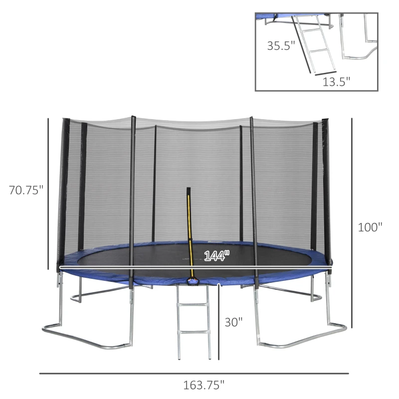 Soozier 12ft Trampoline with Safety Enclosure Net and Non-Slip Ladder for Teens and Adults Indoor and Outdoor Use, Blue