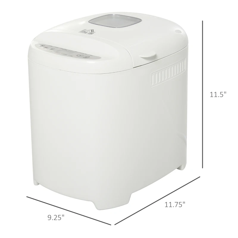 HOMCOM 2Lb Bread Maker, Non-Stick Bread Machine with Gluten Free Setting, 11 Menu, 2 Loaf Sizes, 3 Crust Colors, 13h Delay Timer, 1h Warming Function, 500W