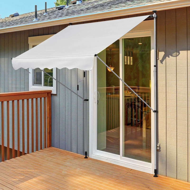 Outsunny 6.6'x5' Manual Retractable Patio Awning Window Door Sun Shade Deck Canopy Shelter Water Resistant UV Protector White