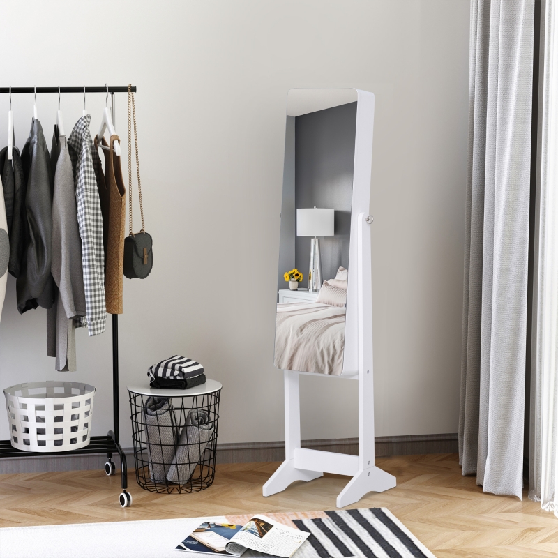 HOMCOM Freestanding Mirrored Jewelry Cabinet Armoire LED Light Jewelry Storage Organizer Angle Adjustable White