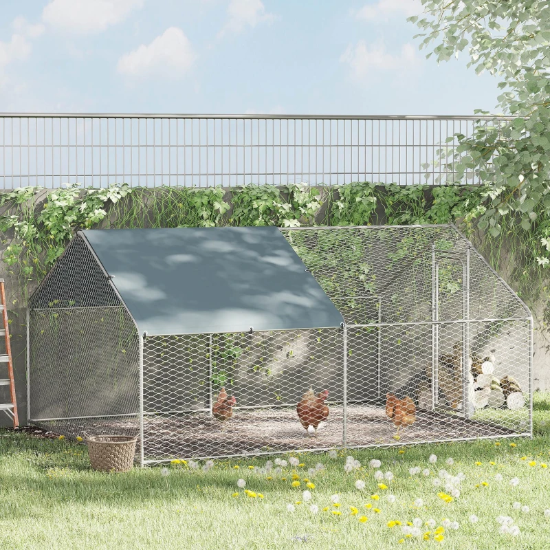 PawHut Large Chicken Coop Metal Chicken Run for Chickens with Waterproof and Anti-U Cover, Spire Shaped Walk in Fence Cage Hen House for Outdoor and Yard Farm Use, 1.26" Dia, 9.8' x 13.1' x 6.4'