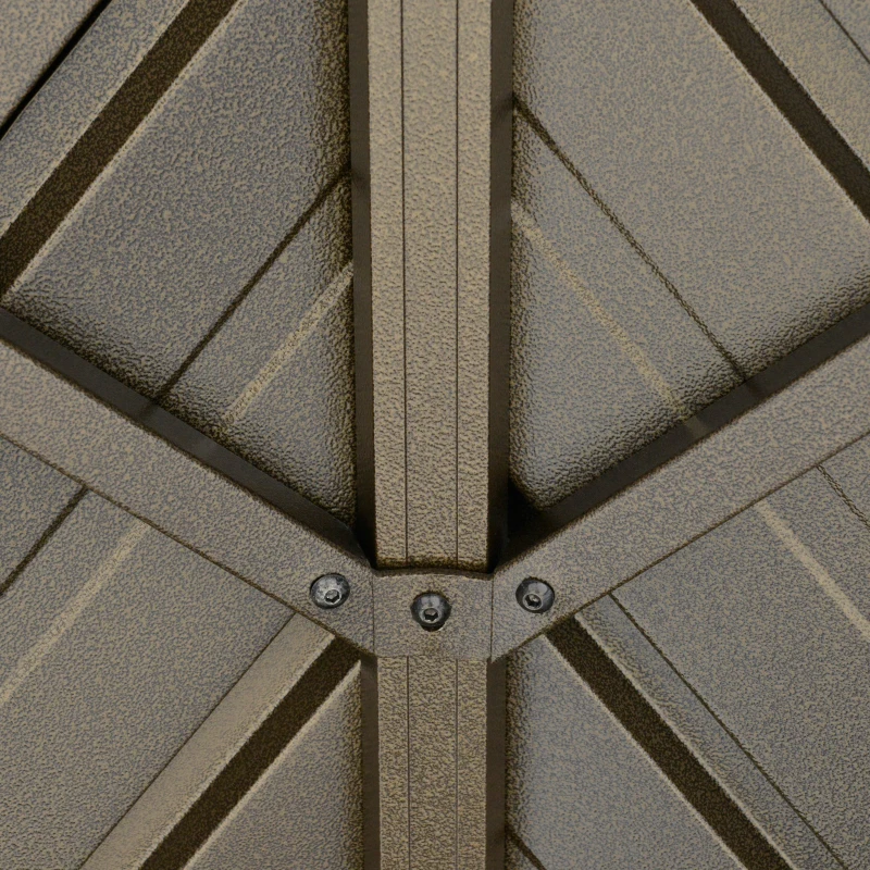 Outsunny 10' x 12' Hardtop Gazebo Canopy with Galvanized Steel Double Roof, Aluminum Frame, Permanent Pavilion Outdoor Gazebo with Netting and Curtains for Patio, Garden, Backyard, Deck, Lawn, Brown