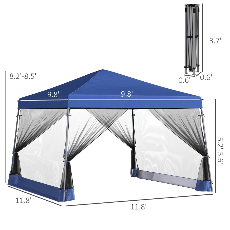 Outsunny 10'x10' Easy Pop Up Gazebo, Portable Foldable Canopy Tent with Carrying Bag for Outdoor Events, Blue