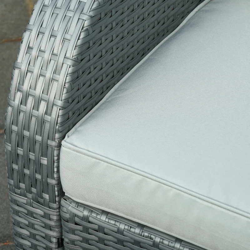 Outsunny 6-PCs Patio Furniture Sets Outdoor Wicker Sofa Set Rattan Angle Adjustable Recline Single Chair Conversation Set, Ottomans, w/ Polyester Tea Table Gas Spring  & Soft Washable Cushions, Grey