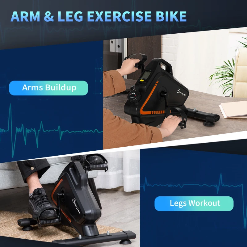 Soozier Under Desk Bike Pedal Exerciser Magnetic Mini Exercise Bike 5 Levels Adjustable Resistance Rehabilitation with LCD Display for Home/Office, Orange/Black