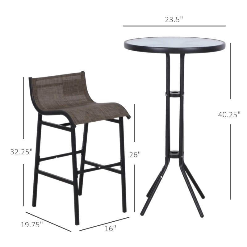 Outsunny 3PC Outdoor Patio Pub Set, Bistro Glass Table & Chairs, Perfect for Garden Chatting and Relaxation