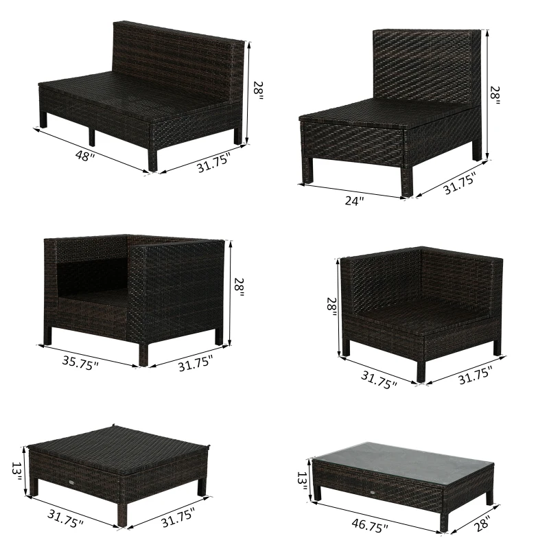 Outsunny Patio Furniture Set, 9 Piece Outdoor Sectional Sofa, All-Weather PE Rattan Wicker Conversation Set with Chairs, Ottoman, Loveseat, Coffee & Side Table, Cushions