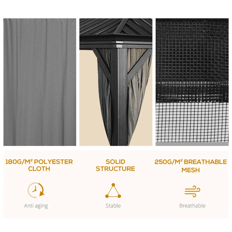 Outsunny 16' x 12' Hardtop Patio Gazebo, 2-Tier Galvanized Steel Roof, Grey - Elegant Shelter for Outdoor Living Spaces