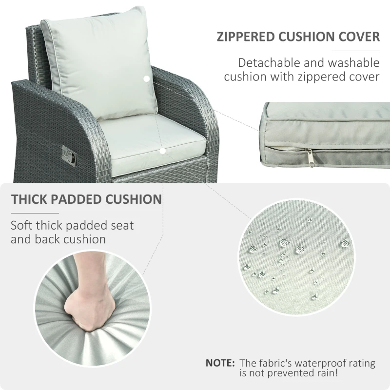 Outsunny 6-PCs Patio Furniture Sets Outdoor Wicker Sofa Set Rattan Angle Adjustable Recline Single Chair Conversation Set, Ottomans, w/ Polyester Tea Table Gas Spring  & Soft Washable Cushions, Grey