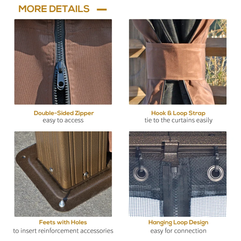 Outsunny 10' x 12' Hardtop Gazebo Canopy with Galvanized Steel Double Roof, Aluminum Frame, Permanent Pavilion Outdoor Gazebo with Netting and Curtains for Patio, Garden, Backyard, Deck, Lawn, Brown