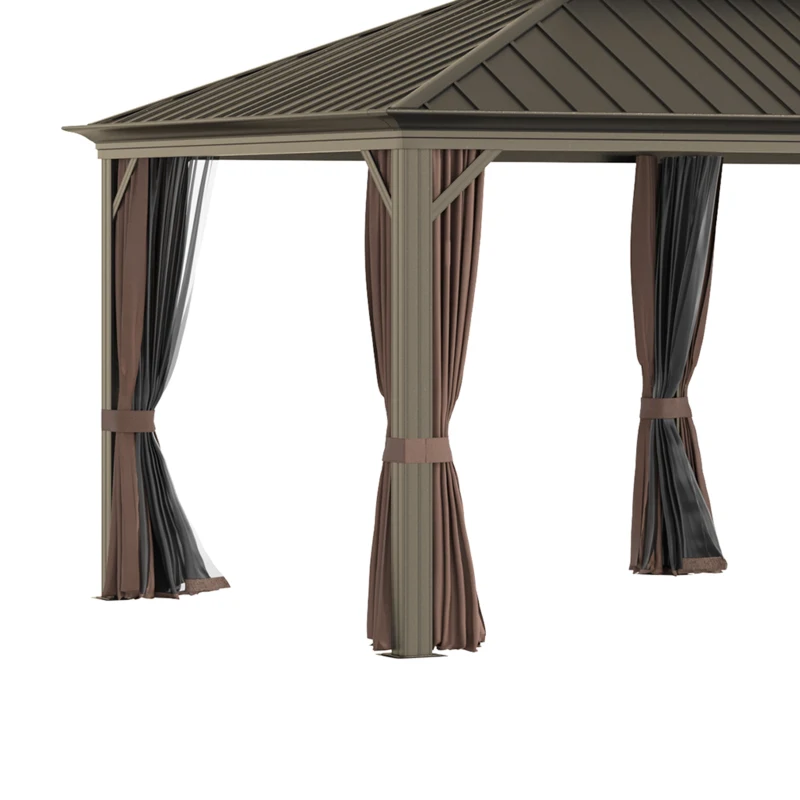 Outsunny Luxury Hardtop Patio Gazebo, 20'x12', 2-Tier Galvanized Steel Roof, Elegant Coffee Finish