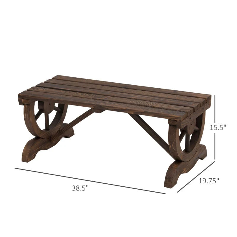 Outsunny 2-Person Outdoor Garden Bench, Rustic Wood Design with Wagon Wheel Armrests, Ideal for Patio, Garden, Brown