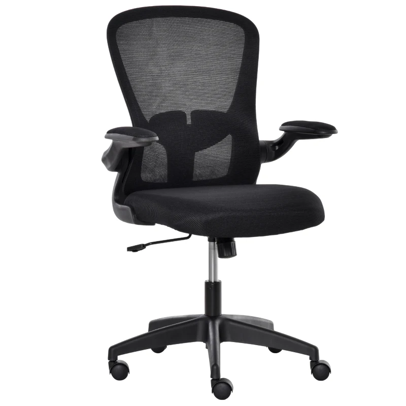 Vinsetto Mesh Office Chair with Flip-up Armrest, Ergonomic Computer Desk Chair with Lumbar Back Support, Tilt Function, Height Adjustable Swivel Seat for Home Office, Black