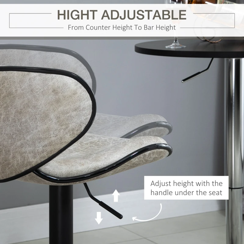 HOMCOM Vintage Bar Stool Set of 2 Microfiber Cloth Adjustable Height Armless Chairs with Swivel Seat, Taupe Grey