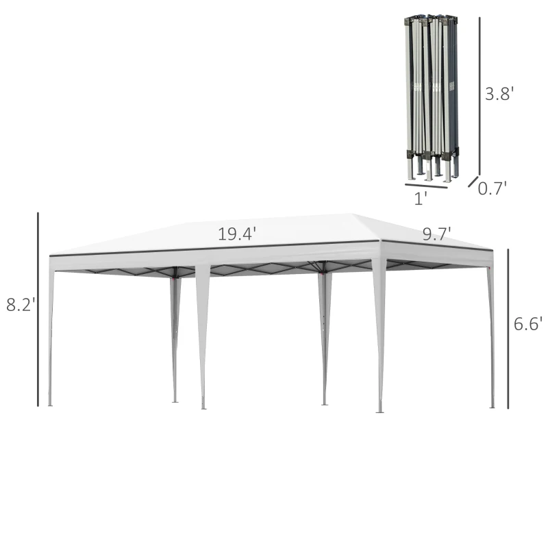Outsunny 10' x 20' Pop Up Canopy Tent, Heavy Duty Tents for Parties, Outdoor Instant Gazebo Sun Shade Shelter with Carry Bag, for Catering, Events, Wedding, Backyard BBQ, White